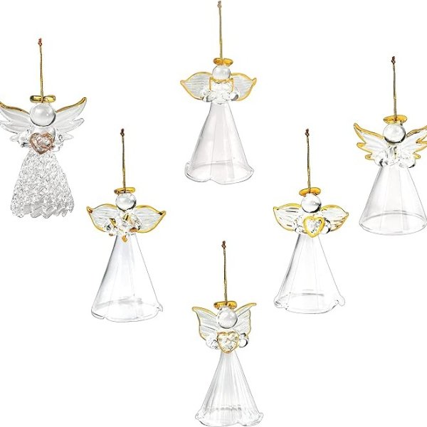 12 Pcs Glass Angel Christmas Ornaments for Christmas Tree Decoration - 2.5 Inch Small (Set of 12) Clear Spun Glass Religious Angel Figurine by 4E's Novelty