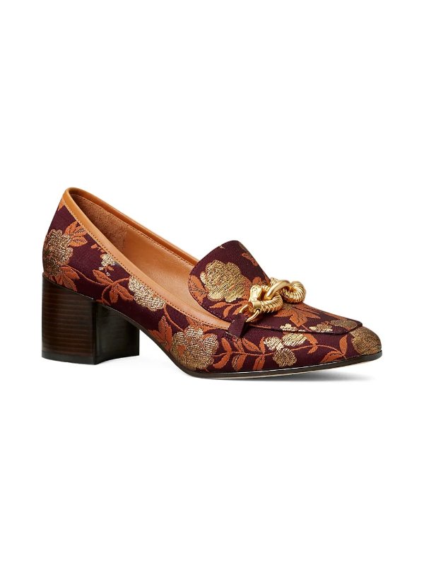Jessa Block-Heel Floral Brocade Loafers
