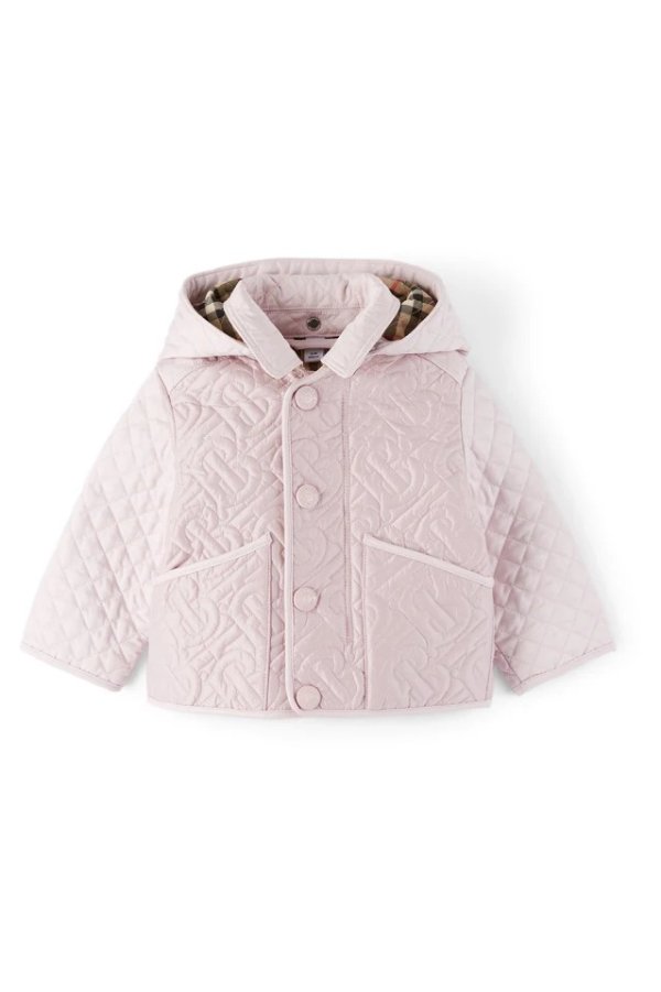 Baby Pink Detachable Hood Monogram Quilted Jacket