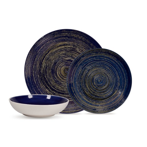 Swirl 12-Piece Round Stoneware Dinnerware Set, Royal Blue