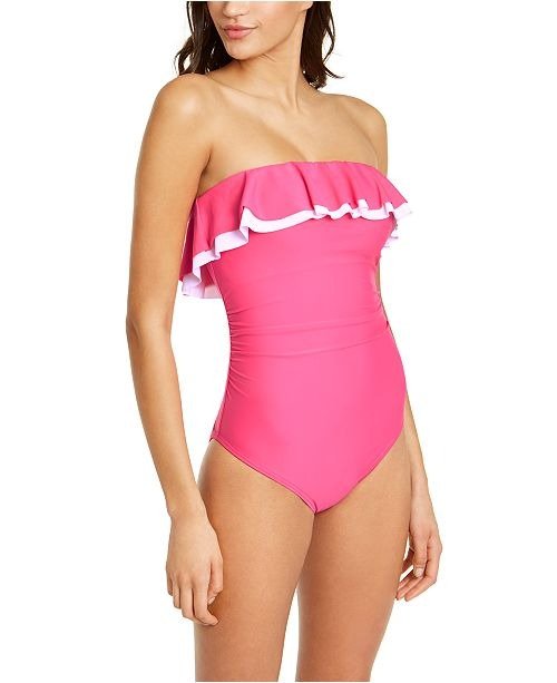 Solid Ruffle Strapless One-Piece Swimsuit