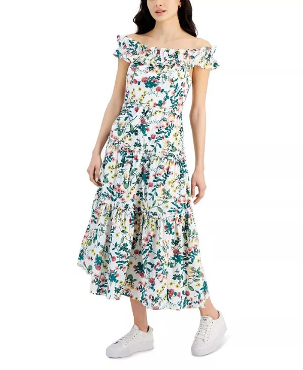 Women's Printed Off-The-Shoulder Cotton Maxi Dress