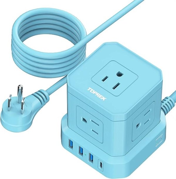 TOPREK 10 FT Extension Cord with 5 AC Outlets 4 USB
