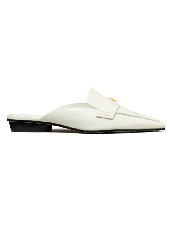 Logo Pointed-Toe Leather Ballet Loafer Mules