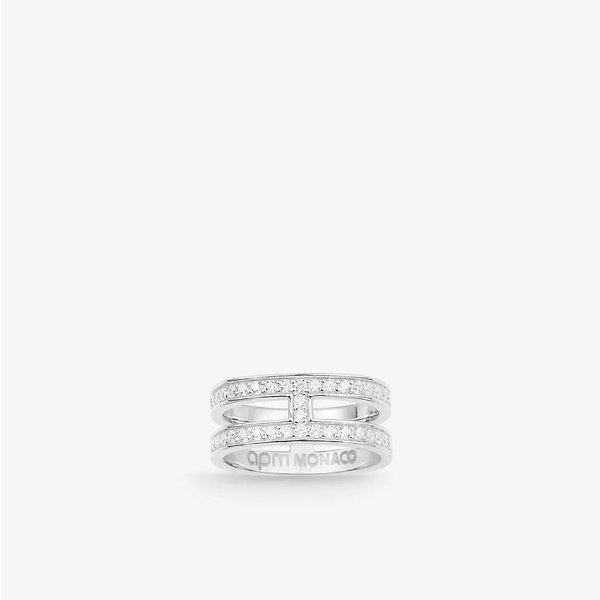 Double Pave sterling-silver and zirconia ring
