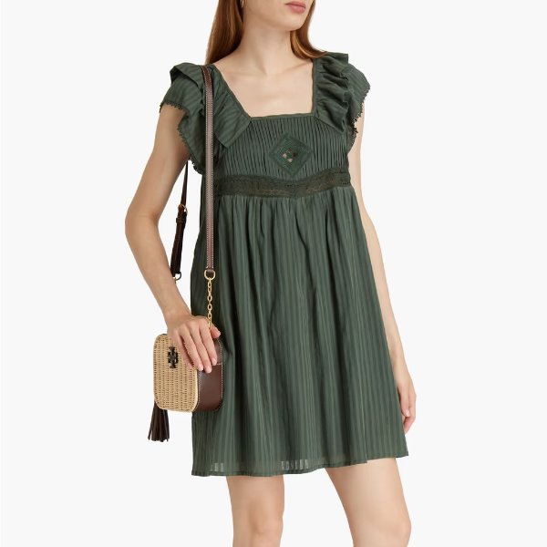 Pintucked cotton-jacquard mini dress