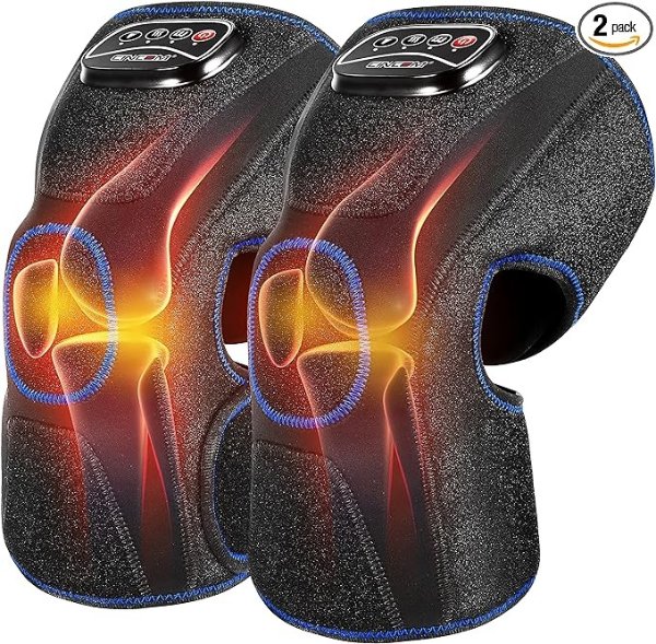 Heated Knee Massager, Air Compression Knee Massager with Heat for Pain Relief Knee Brace Wrap for Knee Arthritis,Injury,Joint Pain 3 Modes & 3 Intensities (A Pair) FSA HSA Approved