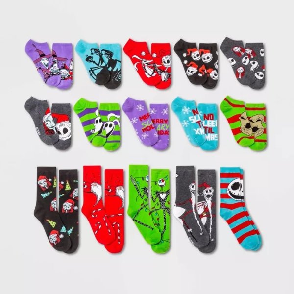 Women&#39;s Nightmare Before Christmas 15 Days of Socks Advent Calendar - Assorted Colors 4-10