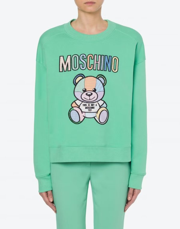Teddy Patchwork organic cotton sweatshirt - Clothing - Women - Moschino | Moschino Official Online Shop
