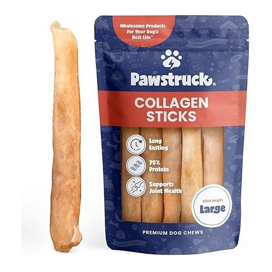 Beef Collagen Sticks for Dogs, Long Lasting Chews for All Breeds, Bully Sticks and Rawhide Alternative Treats w/ Chondroitin & Glucosamine, Low Fat & High Protein Dental Treats