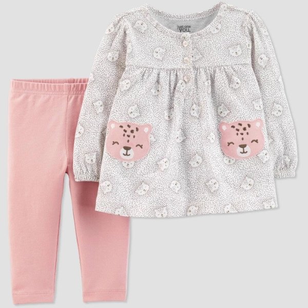 Baby Girls' 2pc Cheetah Top & Bottom Sets - Just One You® made by carter's Gray/Peach