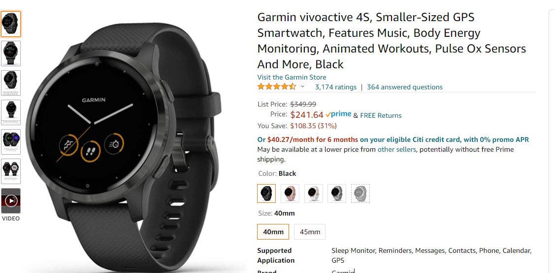Garmin vivoactive 4S, Smaller-Sized GPS Smartwatch, Features Music手表