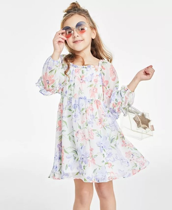 Toddler & Little Girls Floral-Print Chiffon Dress, Created for Macy's