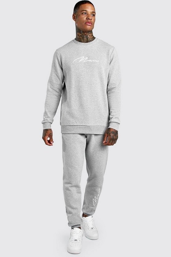 3D MAN Signature Embroidered Sweater Tracksuit | boohooMAN