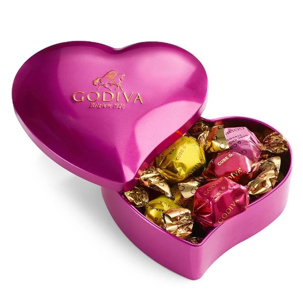 Valentine's Day Heart Tin with Assorted G Cube Chocolate Truffles, 12 pc.