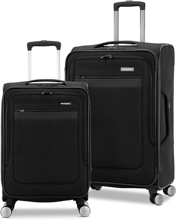 Ascella 3.0 Softside Expandable Luggage with Spinners | Black | 2PC SET (Carry-on/Medium)