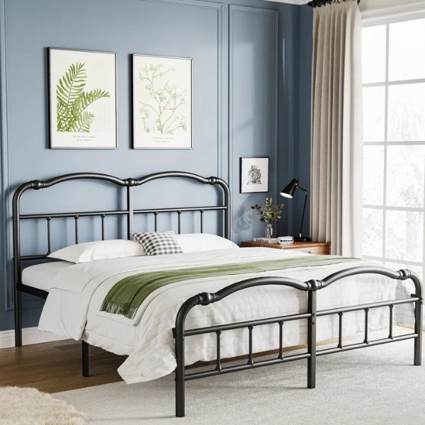 Oley Double Wave Headboard and Footboard Heavy Duty Anti-sway 18in High Steel Tube Iron Bed with Storage