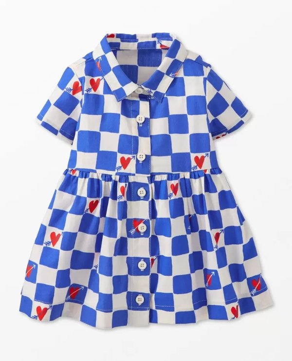Baby Valentines Print Woven Button Up Dress