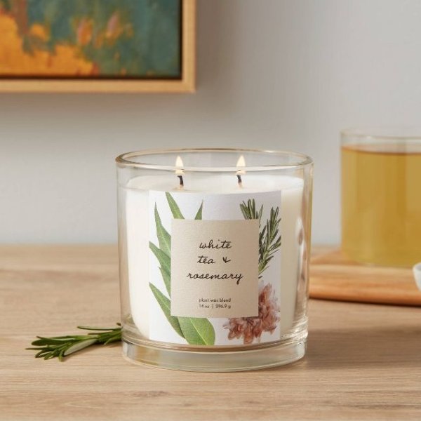 Glass Candle with Cork Lid White Tea and Rosemary - Threshold™