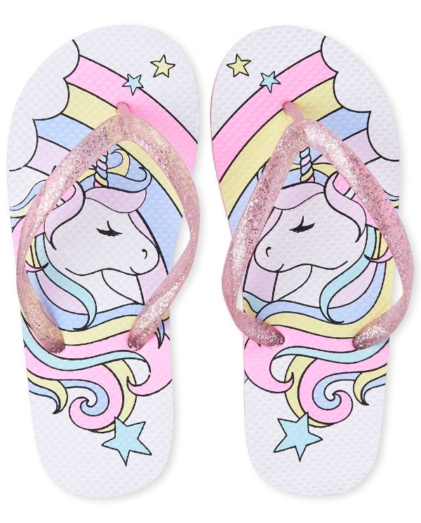 Girls Unicorn Matching Flip Flops