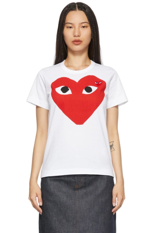White Large Double Heart T-Shirt