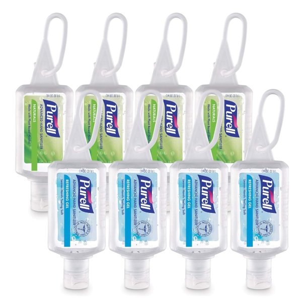 Advanced Hand Sanitizer, 1 fl oz travel size flip-cap bottle with JELLY WRAP Carrier (Pack of 8)