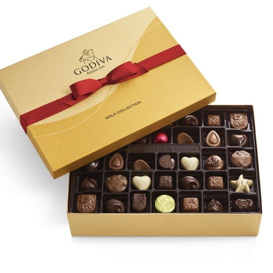 Assorted Chocolate Gold Gift Box, Red Ribbon, 72 pc.