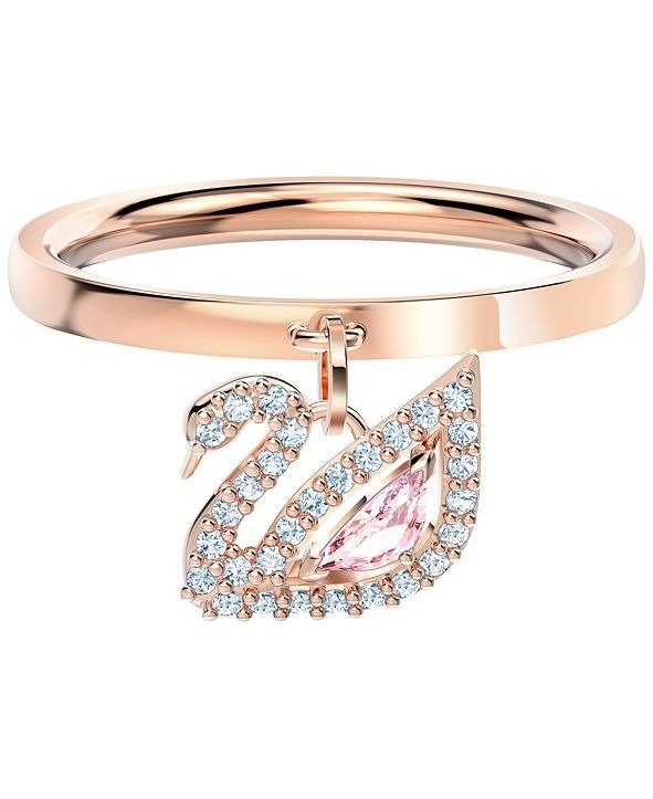 Rose Gold-Tone Pave & Pink Crystal Swan Charm Ring