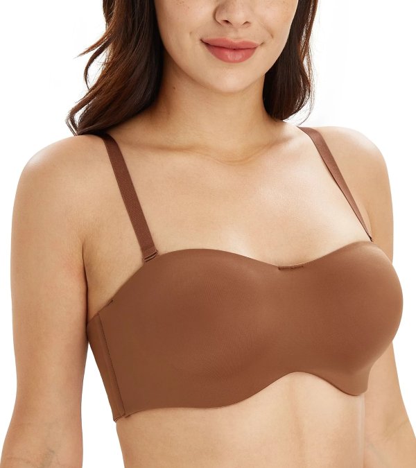 Women's Seamless Bandeau Unlined Underwire Minimizer Strapless Bra for Large Bust(chocolate,34D)