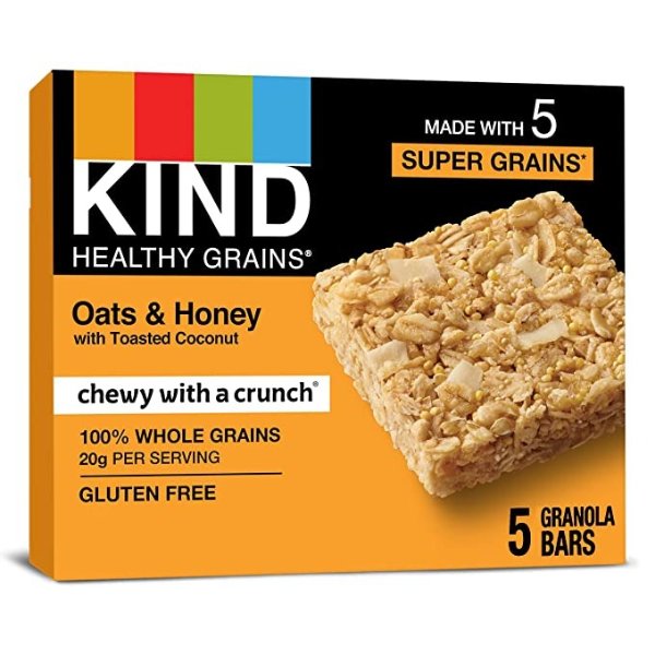 Healthy Grains Bars, Oats & Honey with Toasted Coconut, Gluten Free, 1.2 Ounce, 40 Count