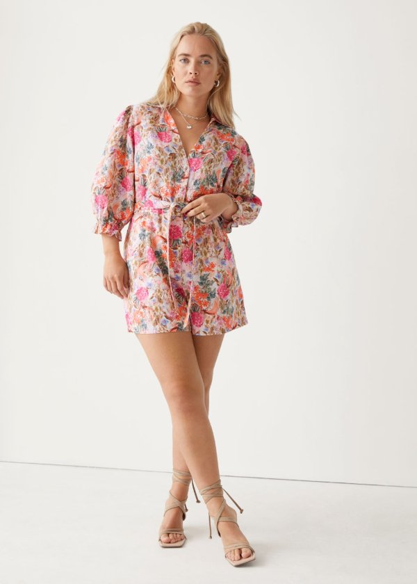 Belted Puff Sleeve Romper