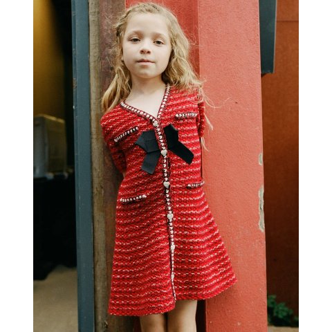 Red Melange Bow Knit Mini Dress