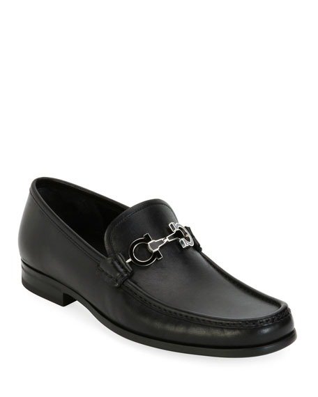 Men's Leather Loafer with Reversible Gancini Ornament