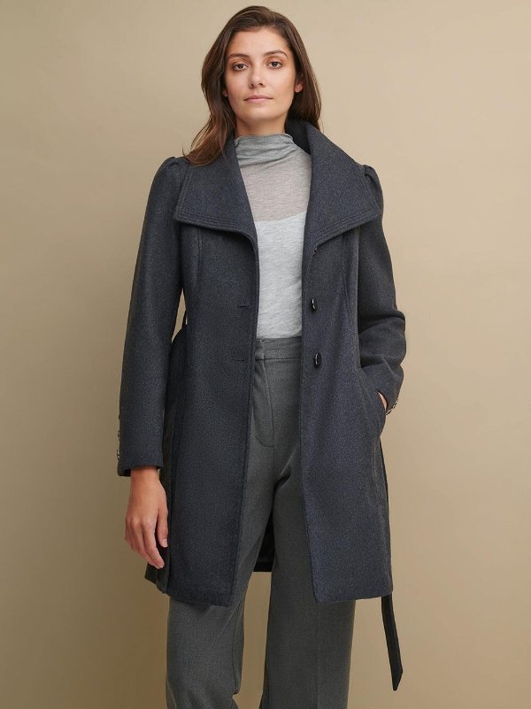 Funnel Collar Wool Trench Coat