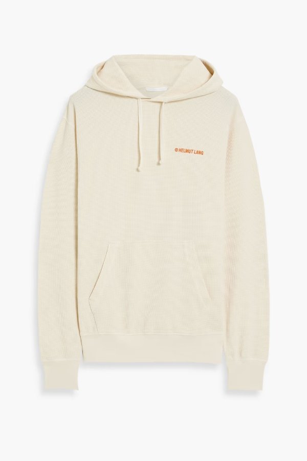 Embroidered waffle-knit cotton-blend hoodie