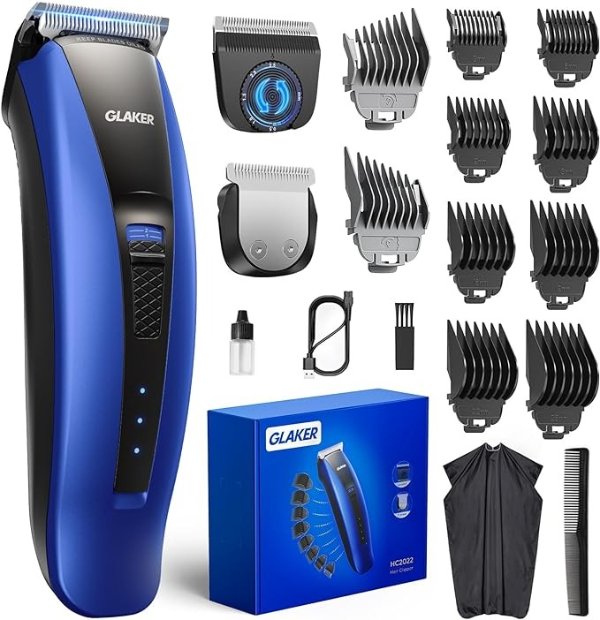 Hair Clippers for Men - Cordless 2 in 1 Versatile Hair Trimmer with 10 Guards, Detachable Blades & Turbo Motor, Professional Mustache Grooming Kit for Barbers, USB C Rechargeable (Robin Blue)