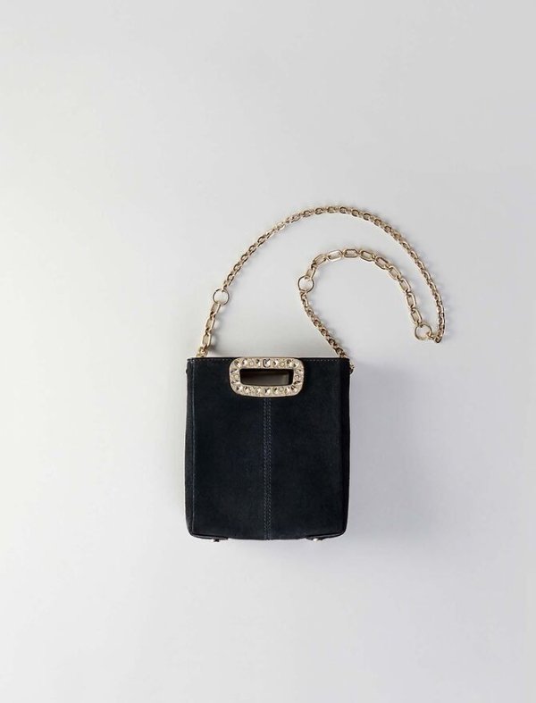 119MMINIHANDSTRASS Mini suede M bag with jeweled handle
