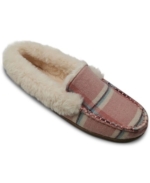 Women's Plaid Faux-Fur Slippers, Created for Macy's