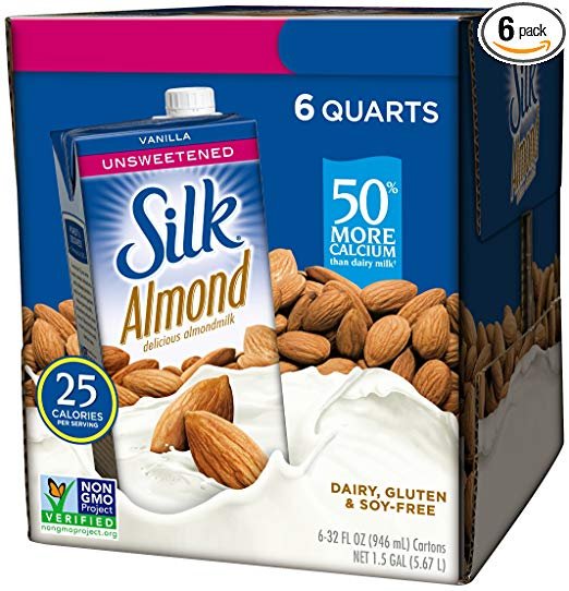 Silk Almond Milk, Unsweetened Vanilla, Pack of 6