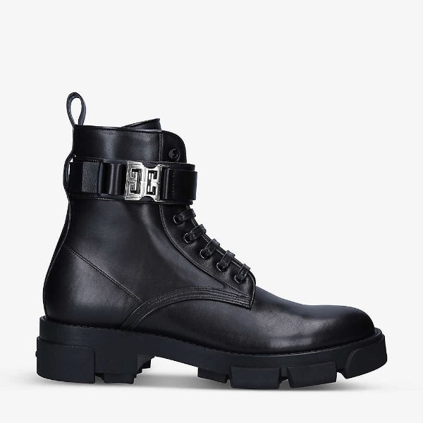 Terra logo-buckled leather combat boots