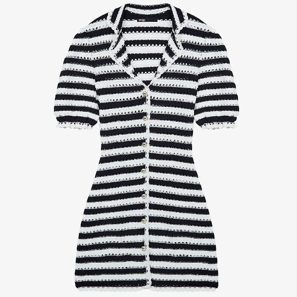 Rosette striped buttoned knitted mini dress