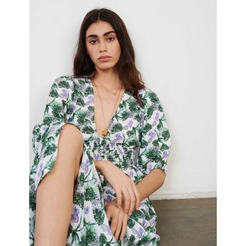 Maje120ROMANTICA Printed viscose linen dress