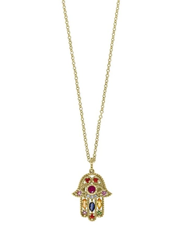 Rainbow Gemstone & Diamond Hamsa Pendant Necklace in 14K Yellow Gold, 18" - 100% Exclusive