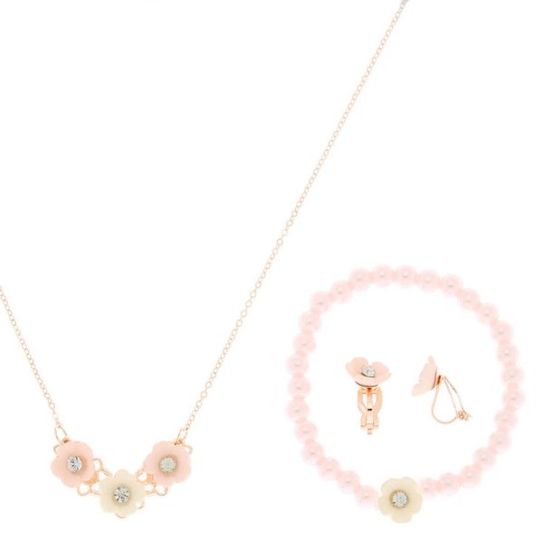 Club Rose Gold Flower Jewelry Set - Pink, 3 Pack
