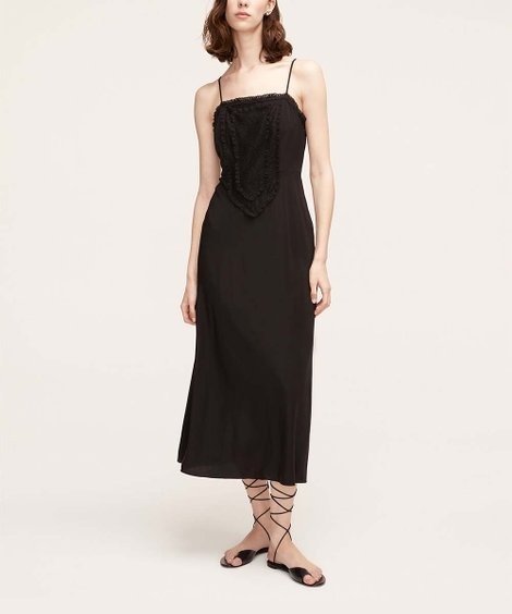 Black Lace-Accent Sleeveless Midi Dress - Women
