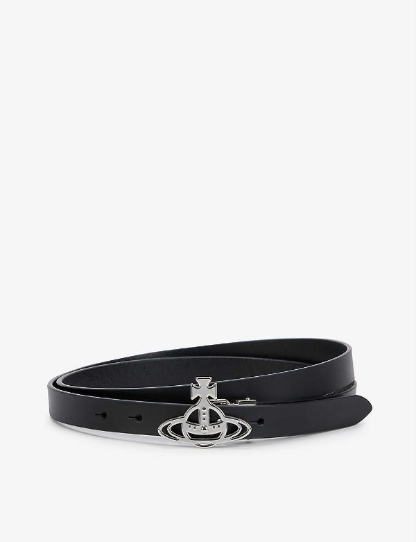 Orb-embellished leather belt