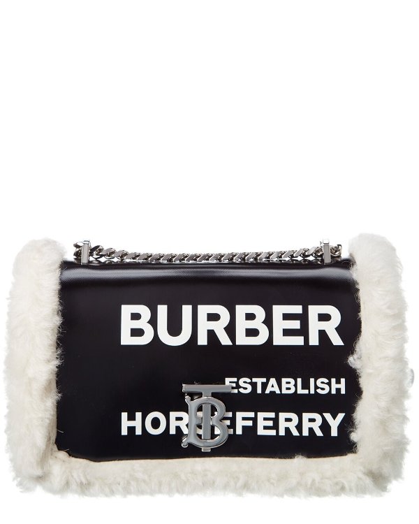 Small Horseferry Print Leather & Shearling Shoulder Bag