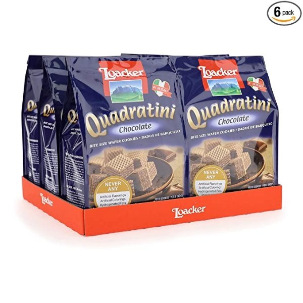 Quadratini Premium Chocolate Wafer Cookies, 250g/8.82oz, pack of 6