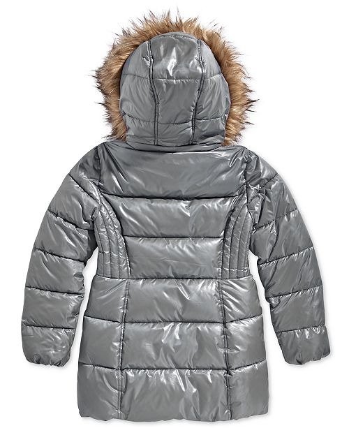 Big Girls Hooded Stadium Jacket with Faux-Fur Trim