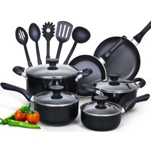 t Seller! Cook N Home 15 Piece Non stick Black Soft handle Cookware Set